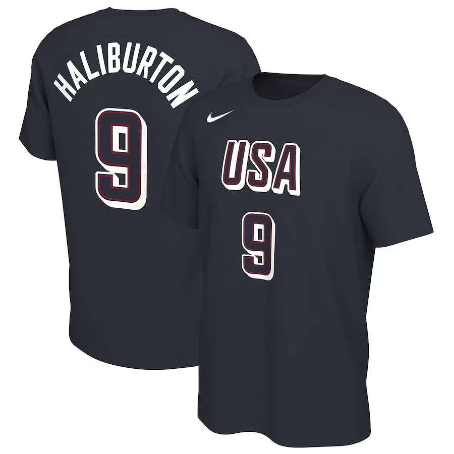 Men 2024 Paris Olympics USA basketball #9 Haliburton black T shirts->nba t-shirts->Sports Accessory